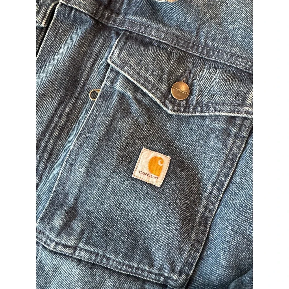 CUTE Carhartt Men's Relaxed Fit Sherpa-Lined Denim Jacket Blue Full Zip Size S - Picture 9 of 15